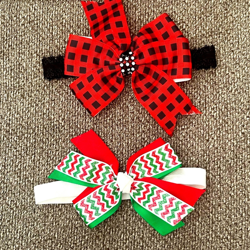 2 Christmas baby headbands with bows